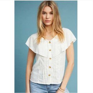 NWT Anthropologie | Maeve | White Eloise Swiss Dot Ruffle Button Down Blouse, 14